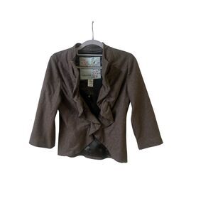 Anthropologie jacket by Tabitha ruffle accent wool blend 3:4 sleeve sz 4